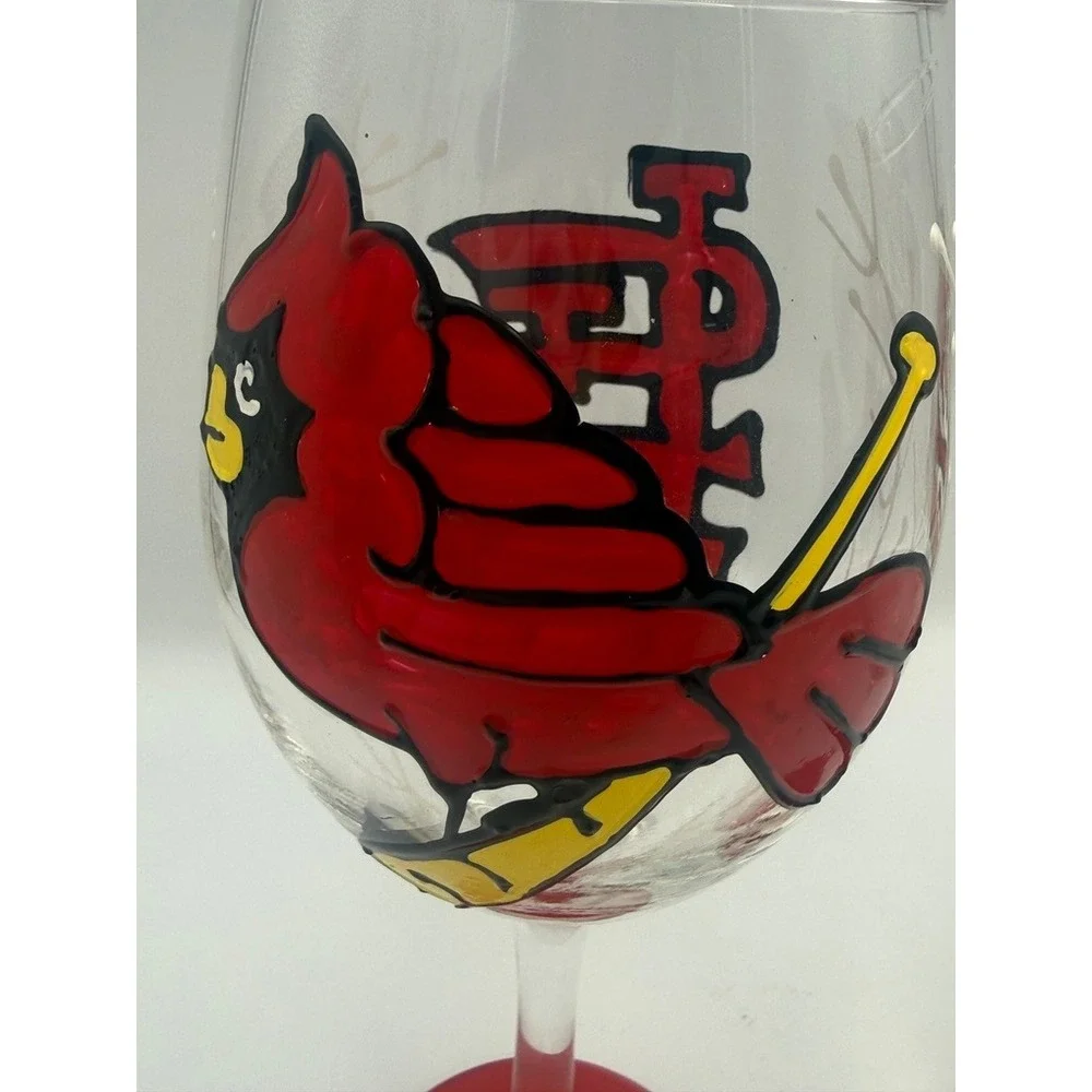 St. Louis Cardinals‎ Wine Glasses Set of 2 Hand Painted MLB Baseball Red Stem